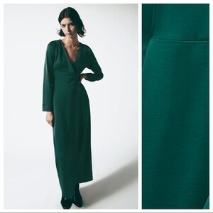 Zara Emerald Green Long Sleeve Wrap-Front Jumpsuit